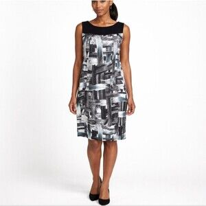 AB STUDIO Women’s Black White Abstract Sheath Dress Size 10 Modern Chic